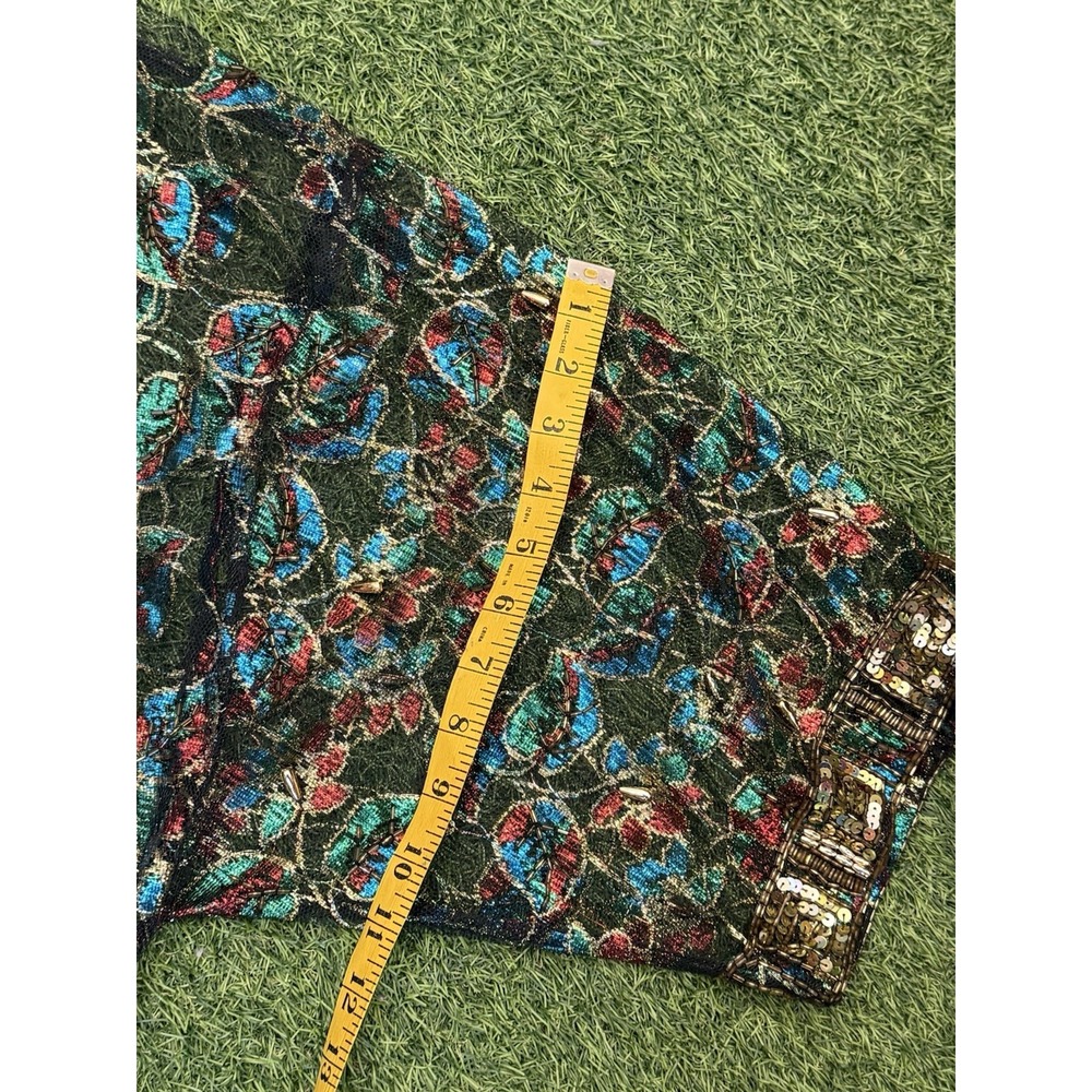 Vintage Ramana Duster Jacket One Size Black Floral Metallic Lame Kimono Cover Up - Picture 13 of 13